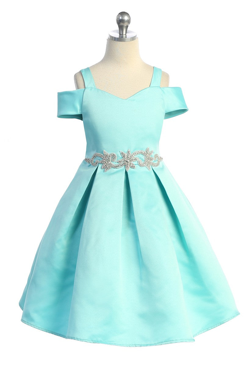 Satin Peekaboo Shoulder Girls Dress features a cut out shoulder dress that's loved by tween girls and older girls. Shop formal girls dresses for tween and hard to please older girls dresses. Grandma' Little Darlings, shop GTA or online Canada now!