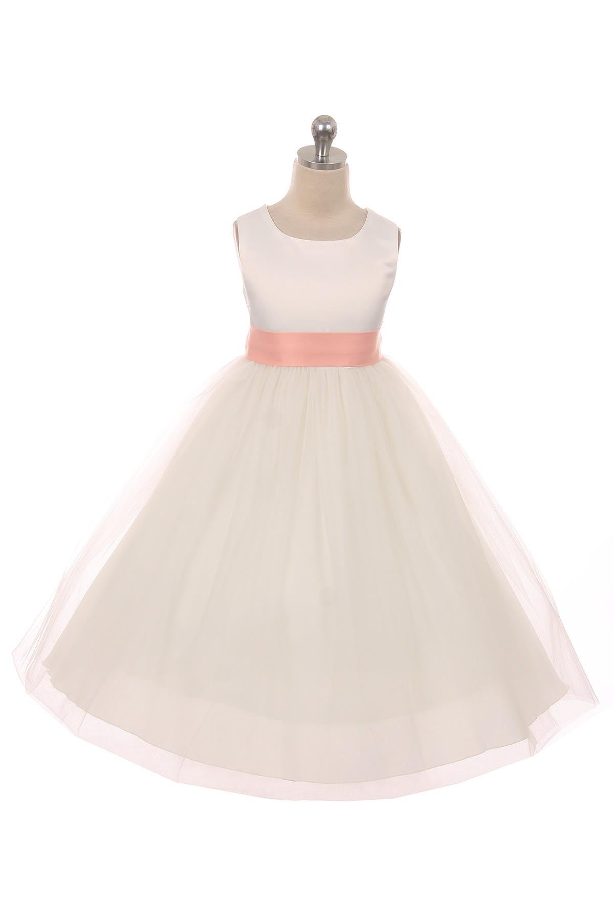 Premade Satin Bow Girls Dress - White Dress
