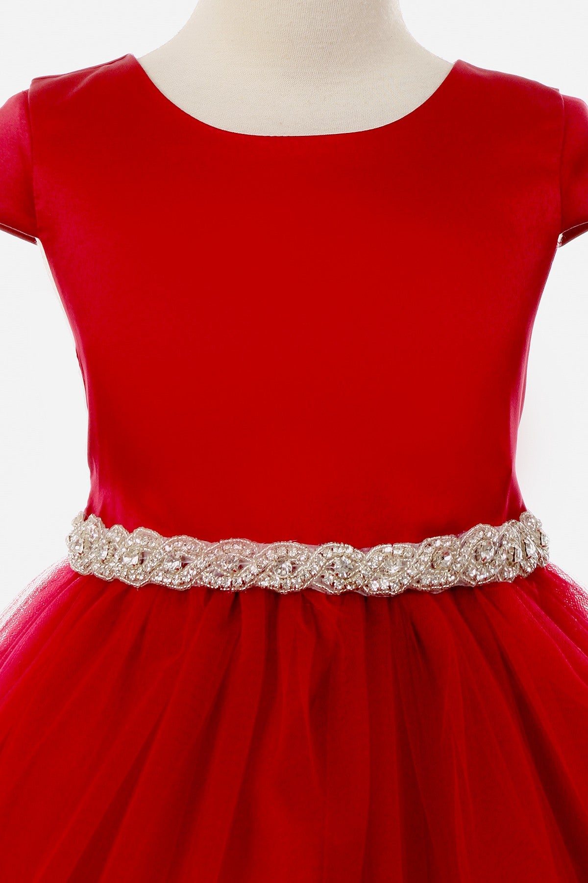 Fitted Cap Sleeve Girls  Dress - Rhinestone Trim - Plus size