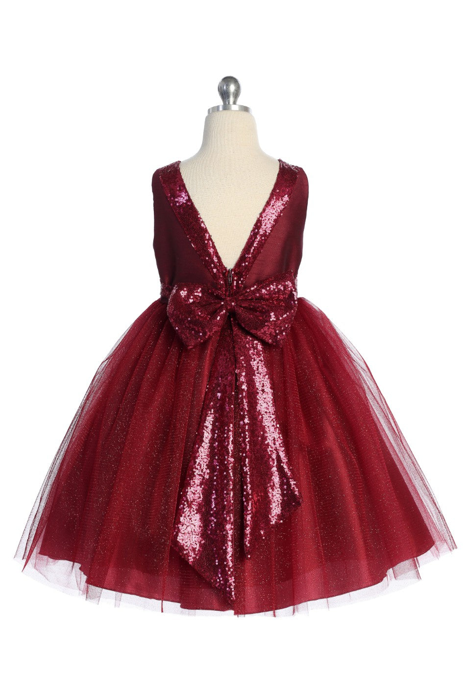 Sequined V Back & Bow Girls Party Dress and plus size  girls dress