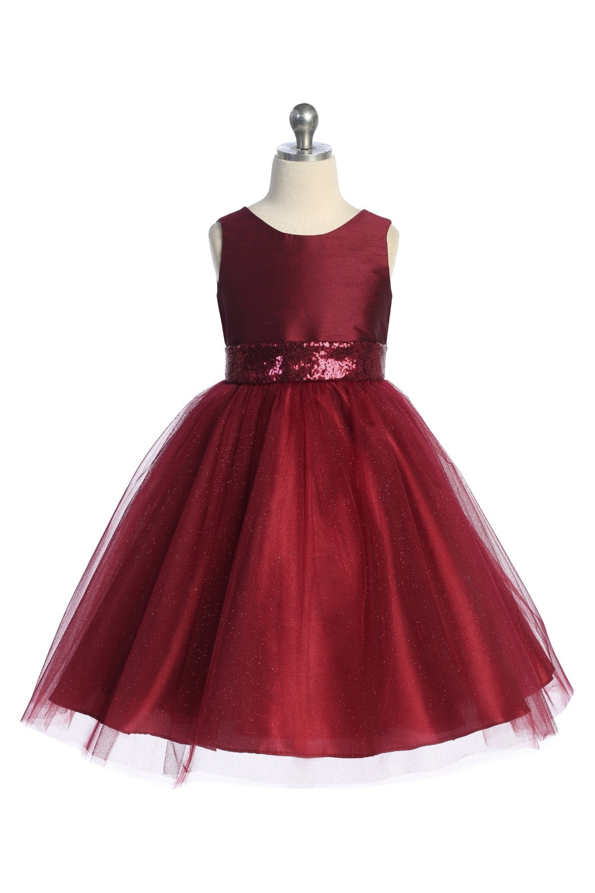 Sequined V Back & Bow Girls Party Dress and plus size  girls dress
