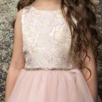 Rose Floral Brocade Jacquard Top Girls Dress- Blush