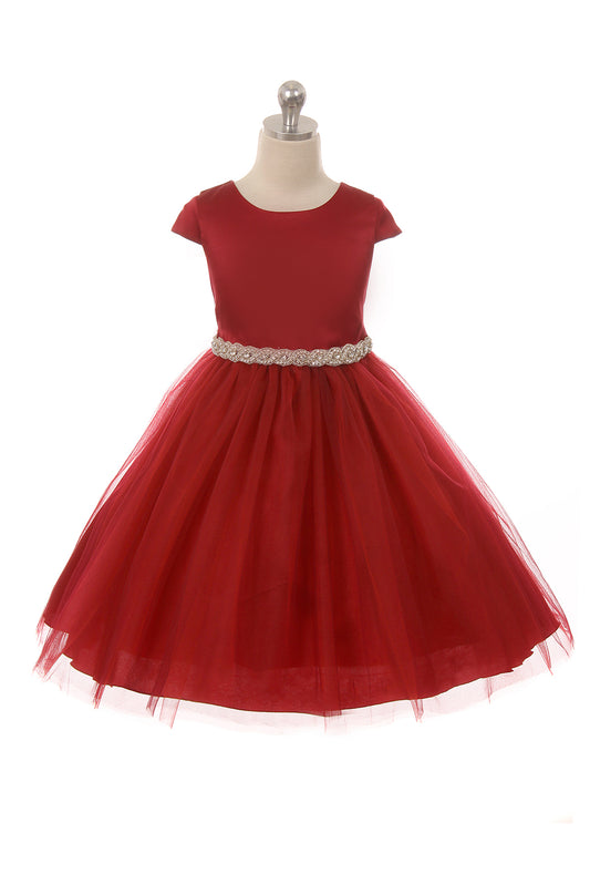 Satin Girls Cap Sleeve Dress - Red