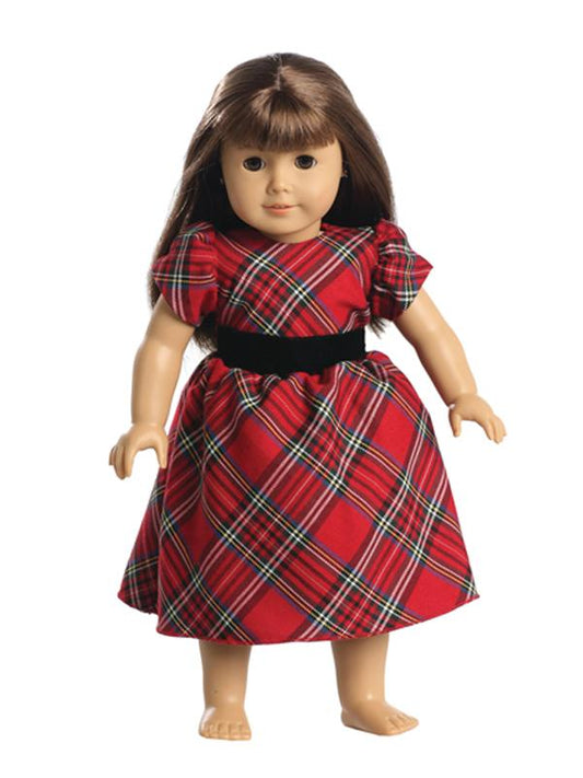 Plaid Holiday Dress Puff Sleeve Doll Dress - Red