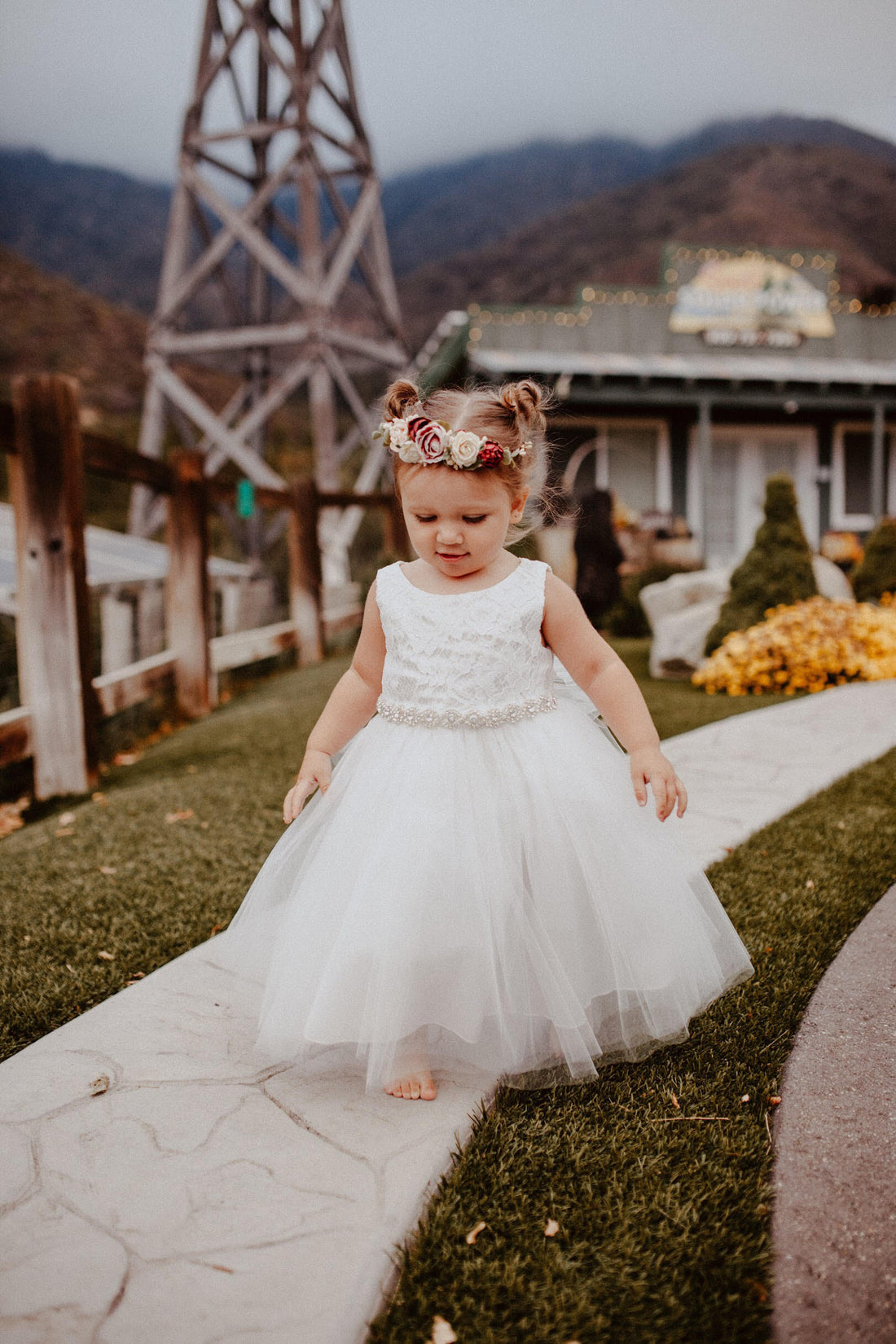 Anastasia Baby Girls Lace Top Dress -White & Ivory - Rhinestone Trim♥