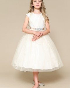 Romantic Peek Sleeve Girls Dress - Champagne