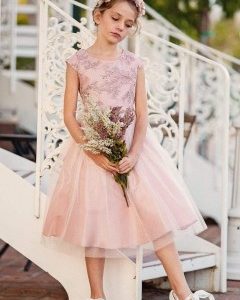 Romantic Peek Sleeve Girls Dress - Mauve