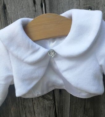Fleece Bolero With Diamond Clasp - White & Ivory girls long sleeve bolero perfect for any formal occasion. Girls long sleeve bolero is made of thick polar fleece in ivory or white and is perfect for flower Girl, Communions and Baptisms. Shop for kids formal clothing and accessories- Grandma's Little Darlings