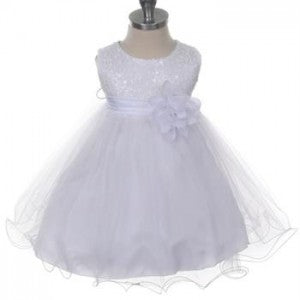 Glitzy Sequined Tulle Baby Dress - White