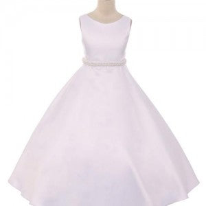 Simple A-Line Satin Girls Gown - White