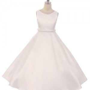 Simple A-Line Satin Girls Gown - Ivory