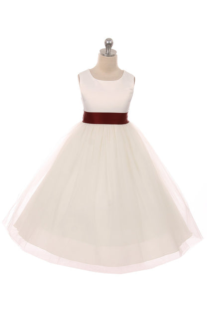 Premade Satin Bow Girls Dress - White Dress