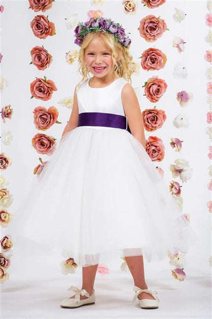 Premade Satin Bow Girls Dress - White Dress