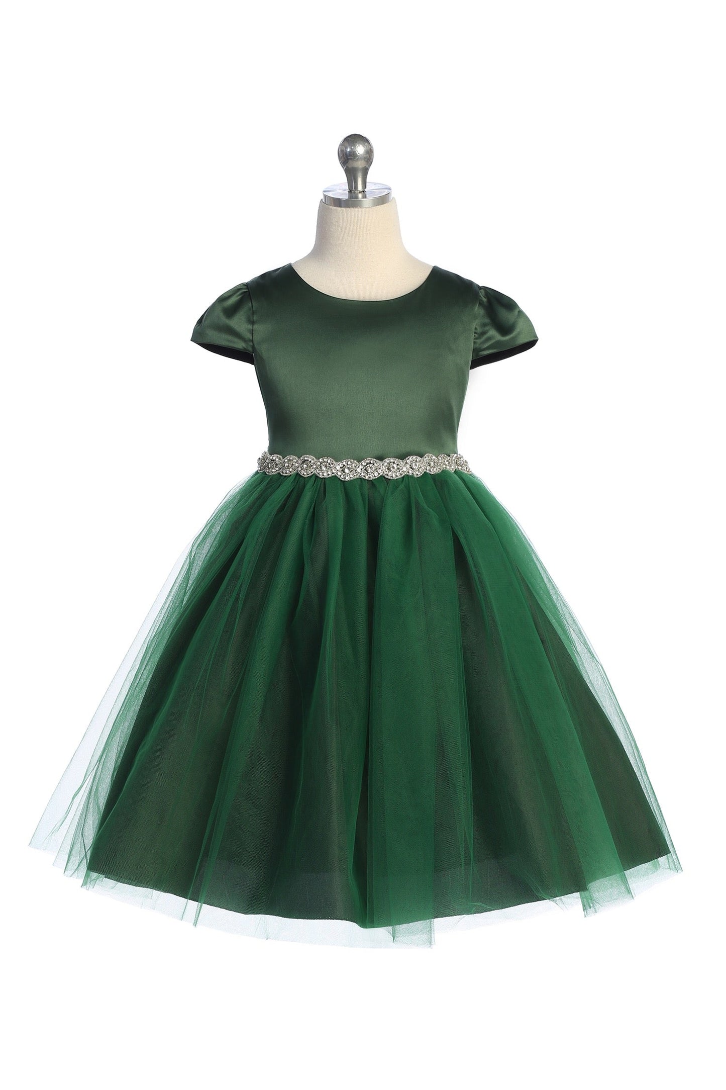 Fitted Cap Sleeve Girls Dress - Rhinestone Trim