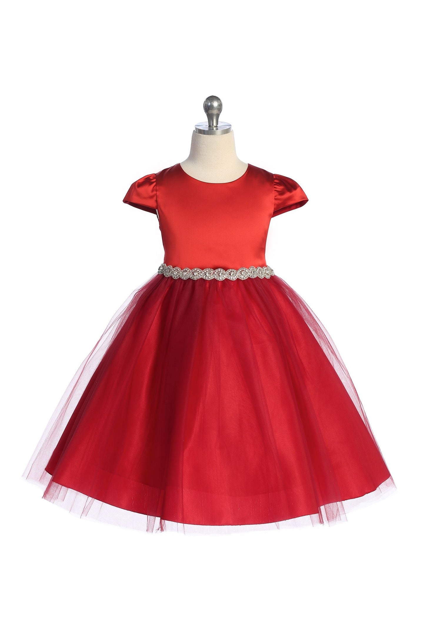 Fitted Cap Sleeve Girls Dress - Rhinestone Trim