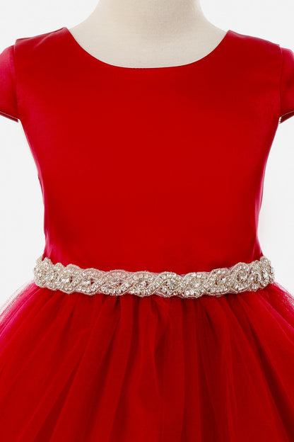 Fitted Cap Sleeve Girls Dress - Rhinestone Trim