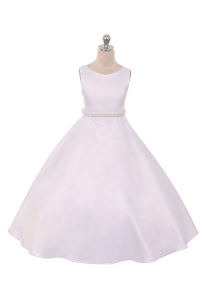 A-Line Girls Long Satin Gown White & Off White