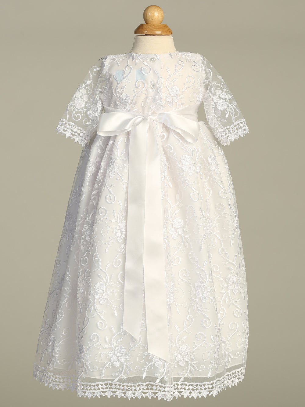 Embroidered Long Sleeve Baptism Gown - Grandma's Little Darlings Christening or Baptism gown with a long flowing skirt