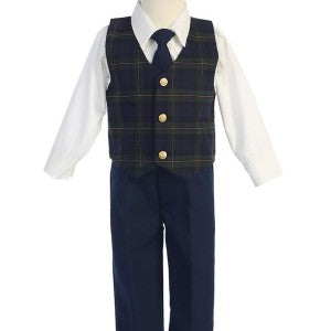 Boys red Royal Stewart plaid or green Black Watch plaid vest set with pants , tie, vest, shirt  Grandmas Little Darlings Canada