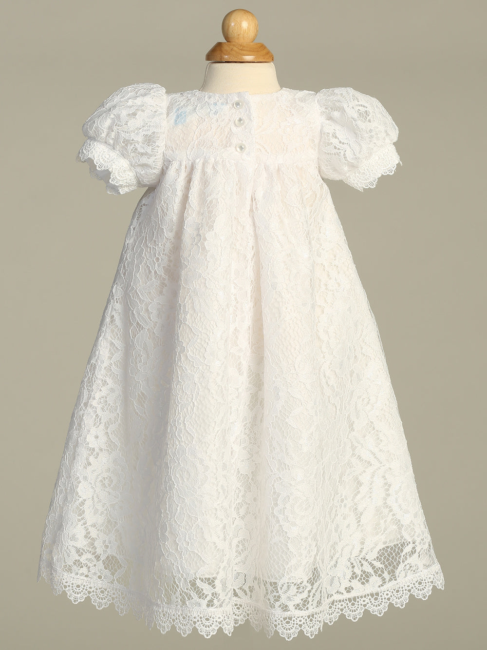All Over Lace Long Girls Baptism Gown - Grandma's Little Darlings sells baptism and christening outfits 