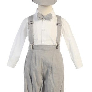 Boys Suspender & Knickers Set - Charcoal 4 piece boys suspender, hat, white long sleeve shirt, knickers. Boys formal outfit, Baby formal outfit Canada- Grandma's Little Darlings