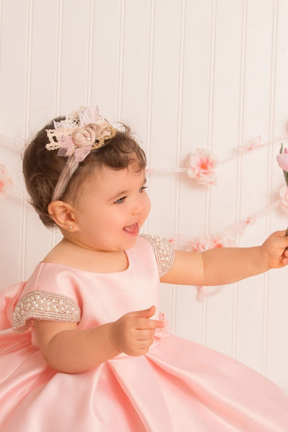 Amazing Beaded Cap Sleeve Baby Girls Dress - Blush ♥