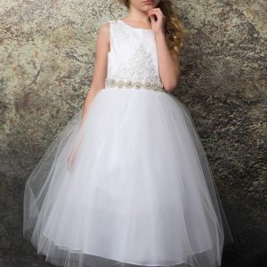 Luxurious Brocade Top Girls Dress ♥ White