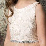 Rose Floral Brocade Jacquard Top Girls Dress- Blush