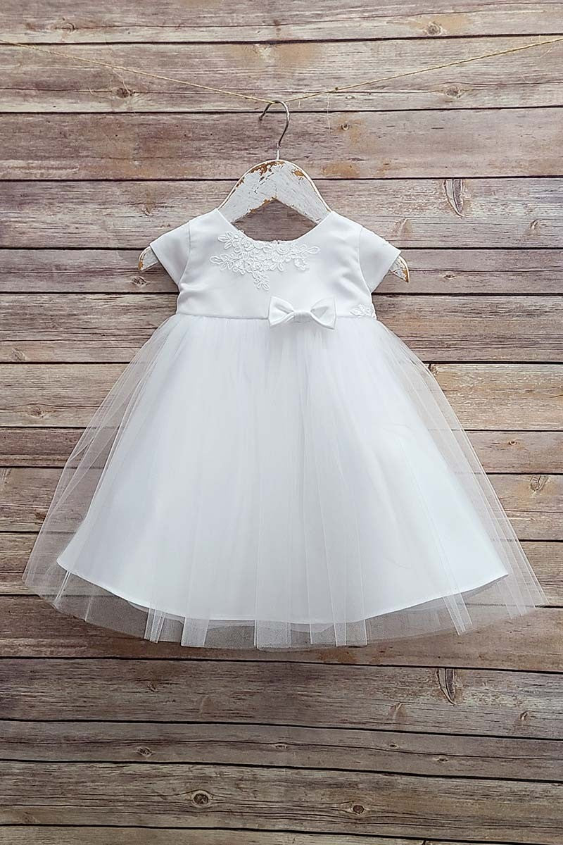 Cap Sleeve Embroidered Baby Dress With Bow