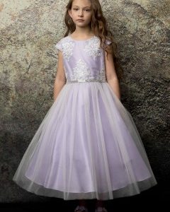 Romantic Peek Sleeve Girls Dress - Lilac