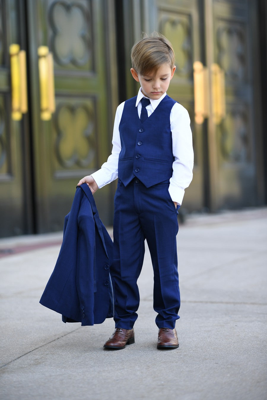 Boys light blue suit, jacket, vest, shirt, tie, pant Grandma's Little Darlings