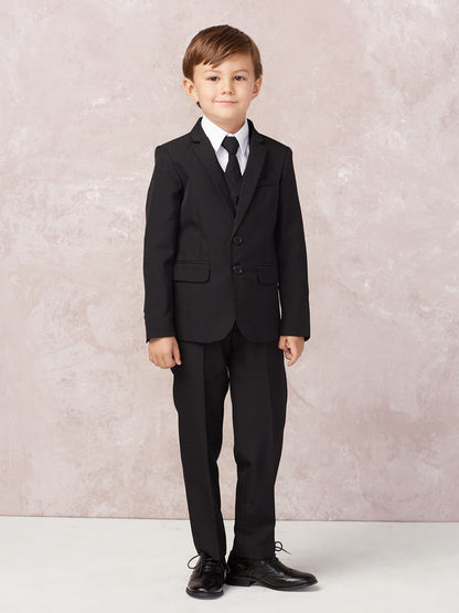 Boys black suit, jacket, vest, shirt, tie, pant Grandma's Little Darlings