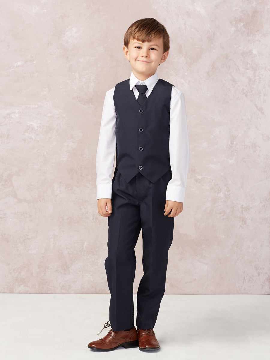 Boys navy blue suit, jacket, vest, shirt, tie, pant Grandma's Little Darlings