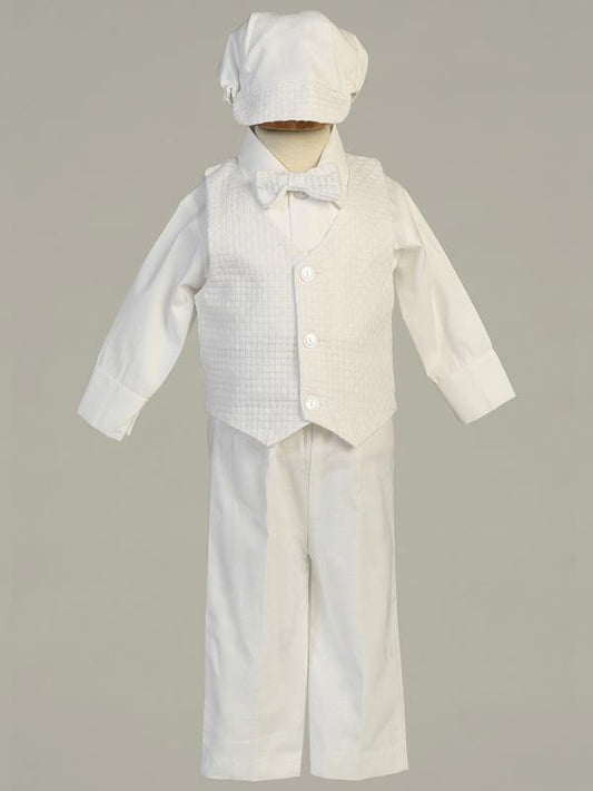 Boys cotton basket weave vest & pant set is perfect for a hot summer Baptism or Christening, the white cotton short set also avalable for toddlers