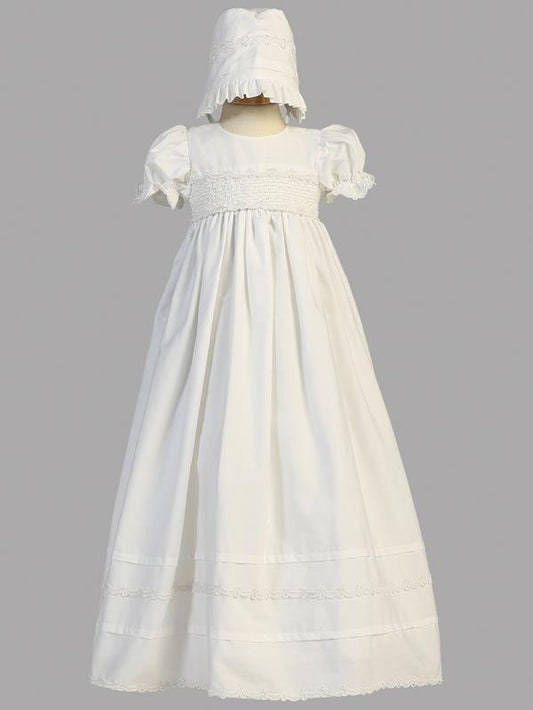 Cotton Hand Smocked Girls Long Baptismal Gown & Christening gown for baby girls. Shop online Canada for baptismal clothing.