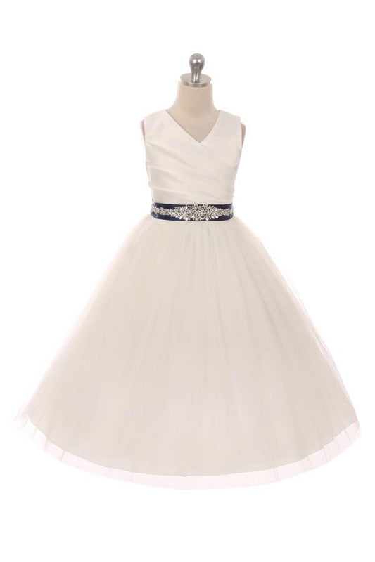 Satin Wrap Flower Girl Dress To Customise - Crystal Beaded Sash