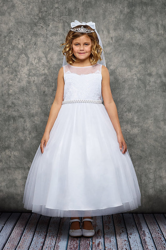A Venetian Lace Illusion First Communion Gown - White ♥ - Grandma's Little Darlings