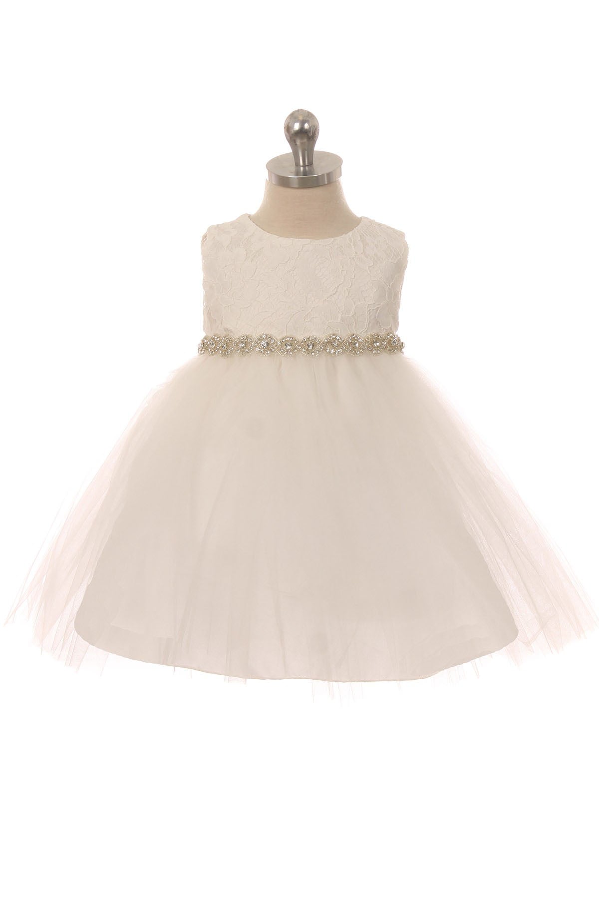 Anastasia Baby Girls Lace Top Dress - Off White - Rhinestone Trim♥ - Grandma's Little Darlings