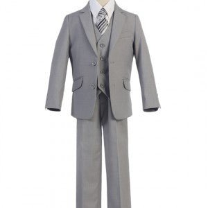 Classic Boys Suit 5 Pieces - Light Gray - Grandma's Little Darlings