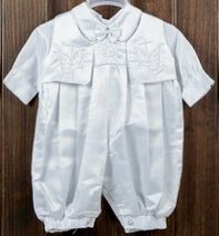 Dove & Cross Baptism Romper boys baptismal clothing in white - Grandma's Little Darlings