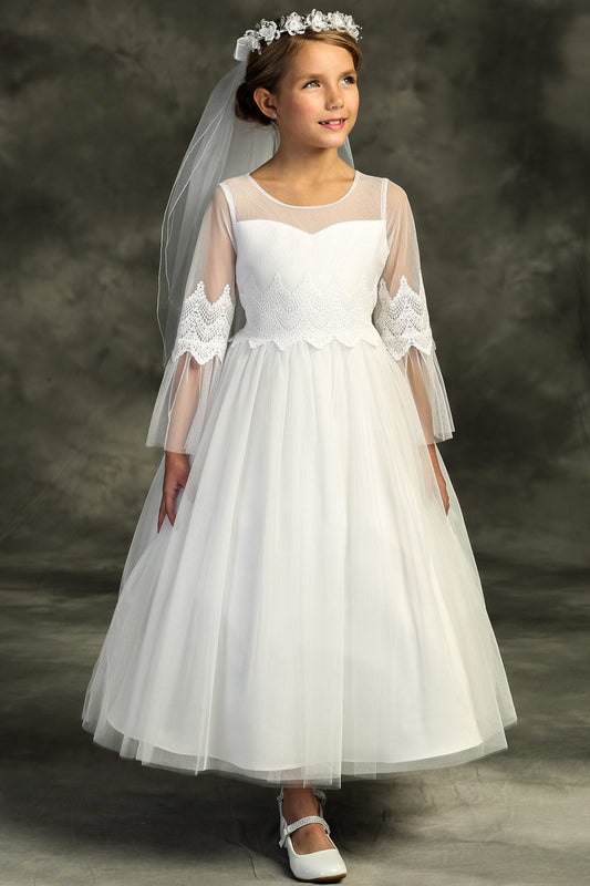 Embroidered Long Sleeve First Communion Dress - Grandma's Little Darlings