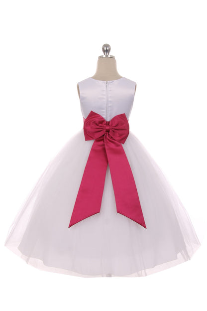 Premade Satin Bow Girls Dress - White Dress