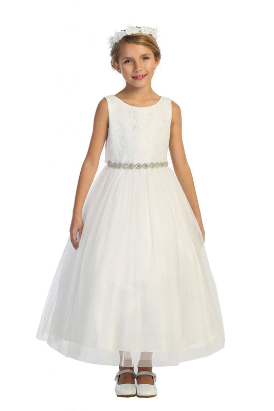 Waterfall Back Girls Dress - Off White