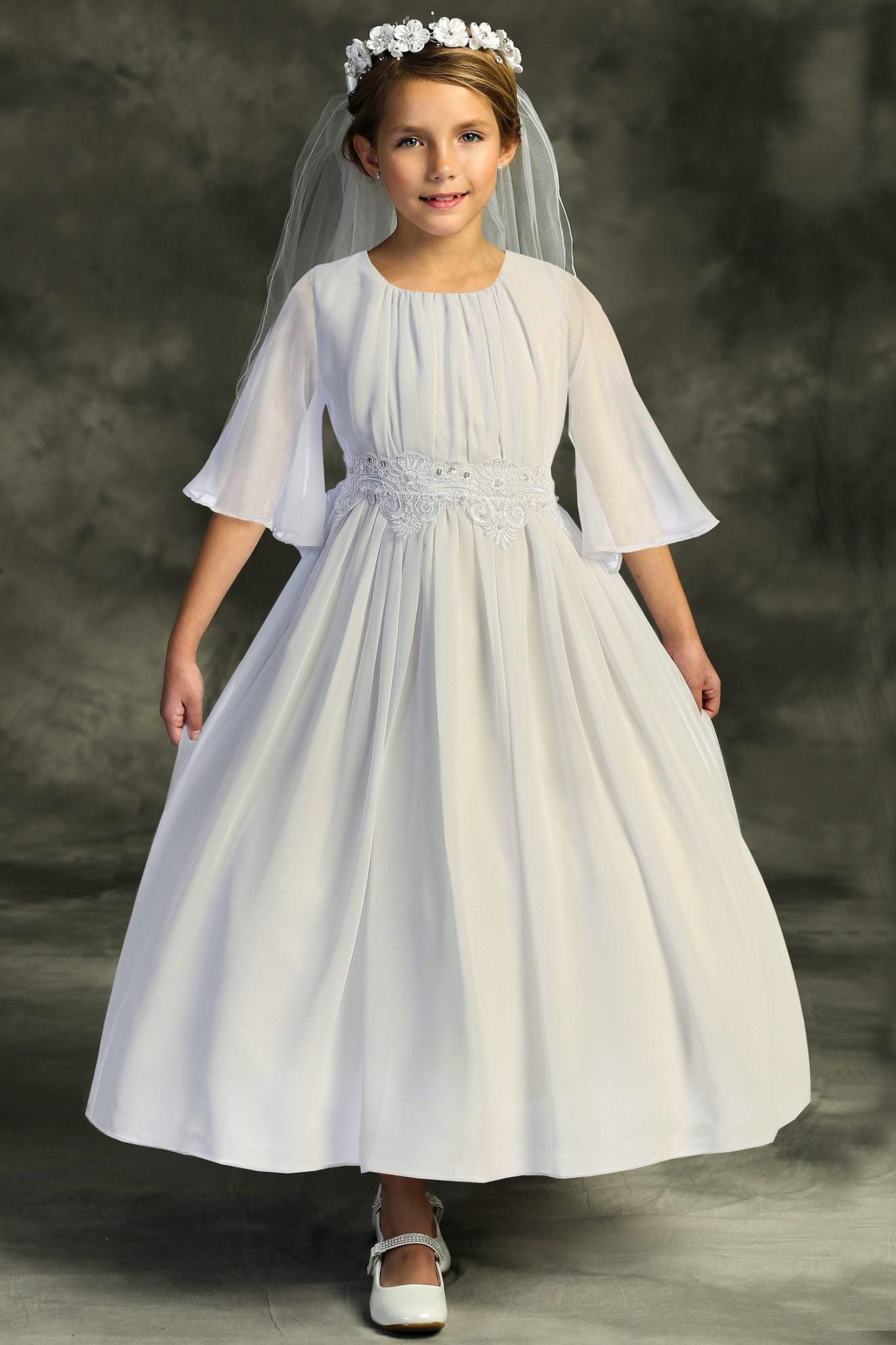 Chiffon Butterfly Sleeve First Communion Dress