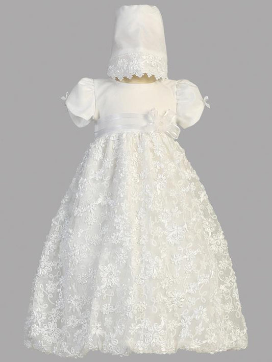 Girls Baptism Gown With Sequined Ribbon Skirt. Shop Grandma's Little Darlings for Baptism dresses and gowns.