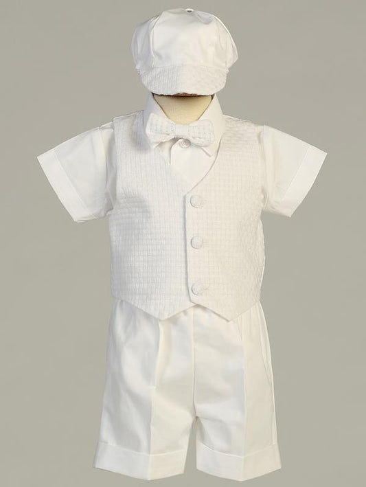 Boys Cotton Basket Weave Vest & Shorts Set  boys white cotton short set for baptismal and christening ceremonies
