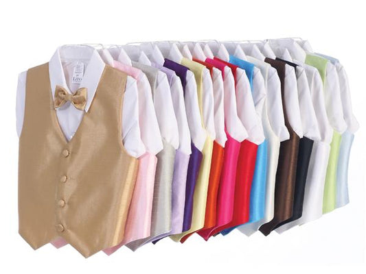 Shantung Vest Set - Clip Tie or Bow Tie Assorted Colours