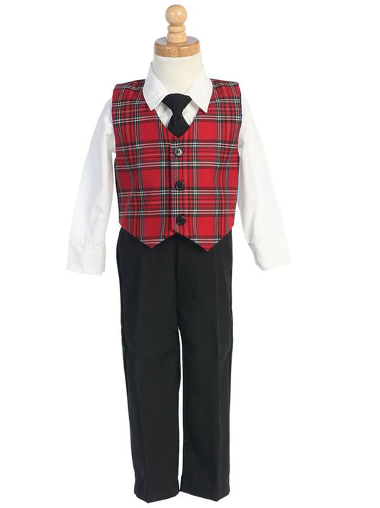 Boys red Royal Stewart plaid or green Black Watch plaid vest set with pants , tie, vest, shirt  Grandmas Little Darlings Canada