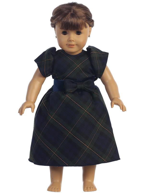 Plaid Holiday Dress Puff Sleeve Doll Dress - Green