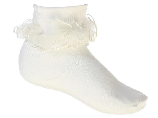 Girls Ruffled Sock White & Ivory
